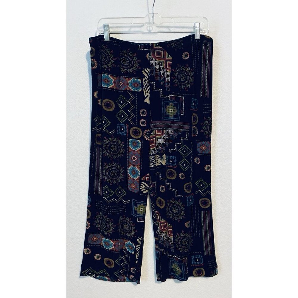Coldwater Creek Pants Womens Large Aztec Southwestern Slinky Cropped Boho Hippie